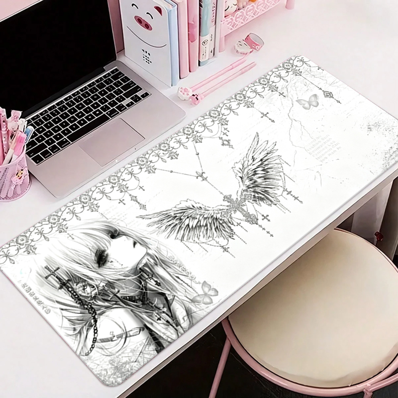 Tech Accessories For Office Desk - لوحة ماوس جلدية سوداء وبيضاء بتصميم